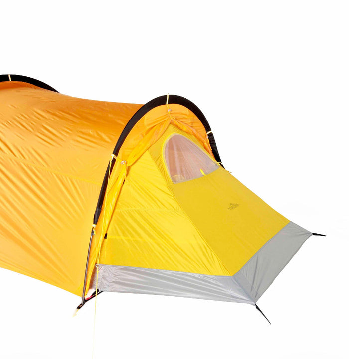 Mont orange tunnel tent with the vesibult up