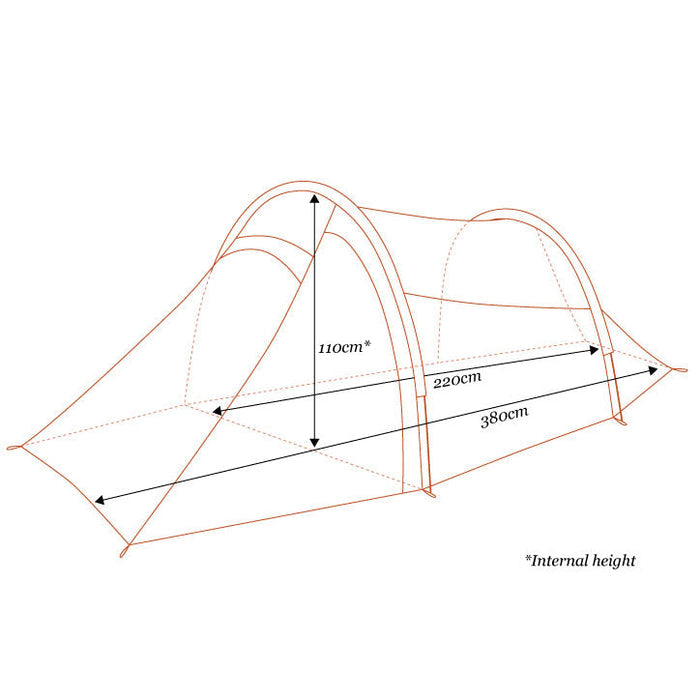 diagram of the dimensions of a mont tunnel tent