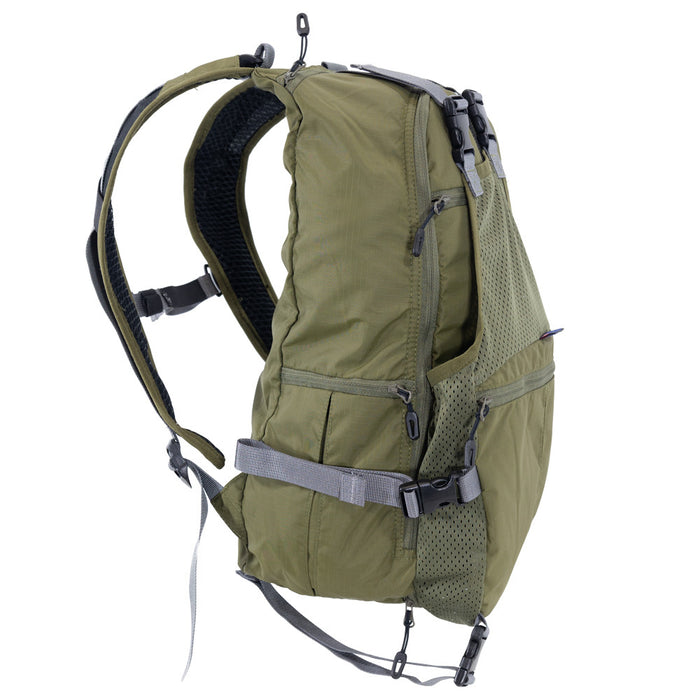 Green hydration backpack on a white background