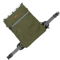 Green backpack with gray straps on a white background
