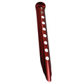 A red MSR Blizzard Tent Stake made of aluminum, designed for securing tents in sand, snow, and loose soil.