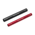 Two MSR Tent Pole Repair Splints, one red and one black, designed to fix broken tent poles.