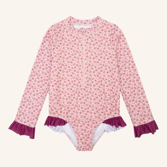 Navy natural | Swimsuit pink leopard flower