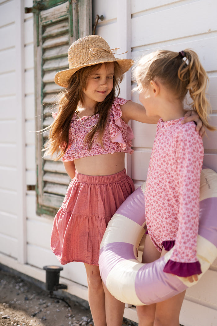 Navy natural | Swimsuit pink leopard flower