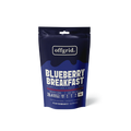 A stand-up pouch of offgrid. Blueberry Breakfast protein powder on a clean white background.