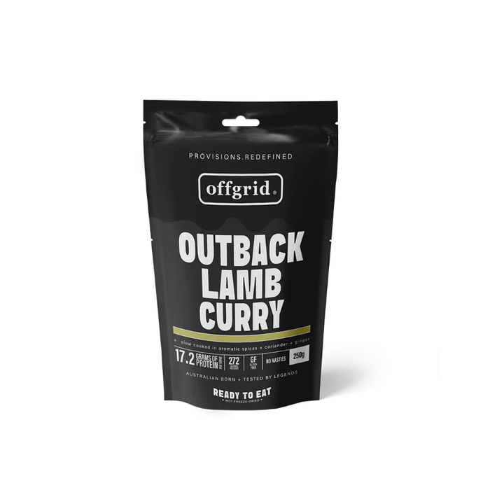 Black offgrid Outback Lamb Curry package on a white background