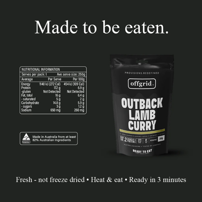 Offgrid Good Rice package with nutritional information on a black background