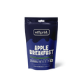 A stand-up pouch of Offgrid Apple Breakfast powder on a clean white background. The packaging is dark navy blue with a lighter blue wave design and white text.