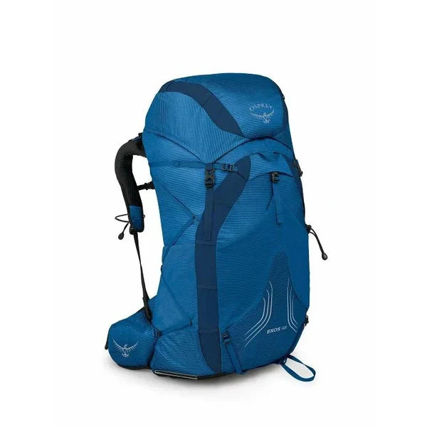 Blue Osprey mens backpack with visible brand logo on a white background