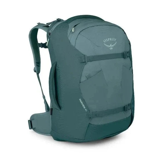 Green Osprey Fairview 40L backpacking pack on a white background