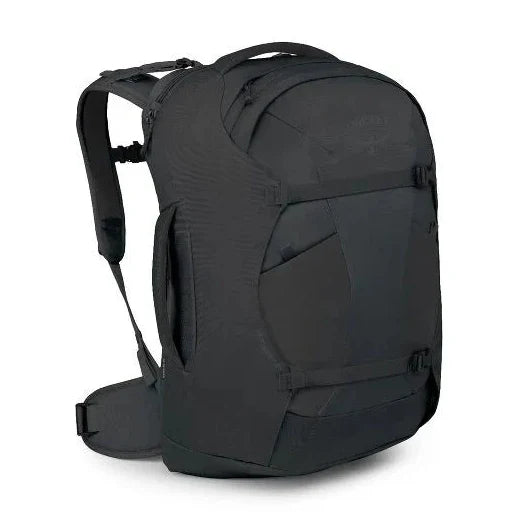 Black backpack on a white background