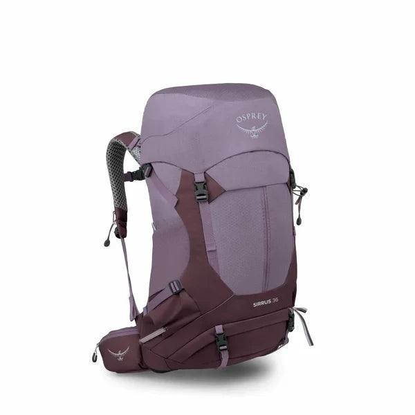 Purple Womens Osprey 36l backpack on a white background