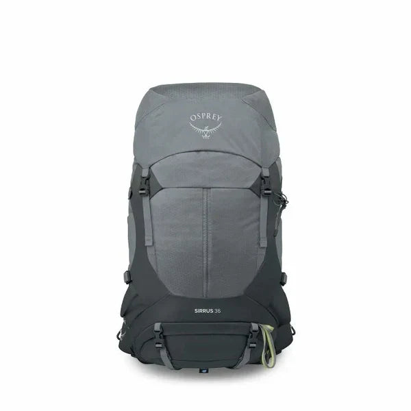 Gray Osprey hiking backpack on a white background
