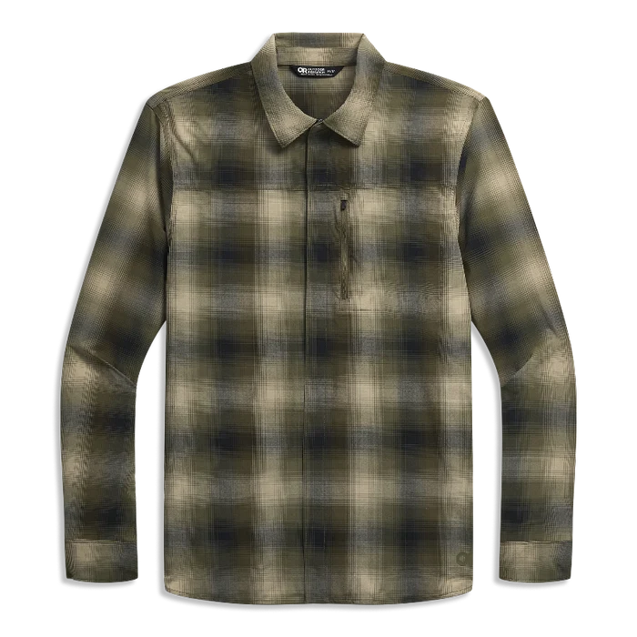 Outdoor Research Men's Astroman Long Sleeve Sun Shirt - Ranger Green Flat Lay 4