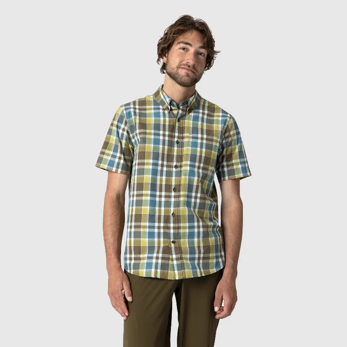 Outdoor Research Men's Rooftop Short Sleeve Shirt - Dark Olive Plaid 1