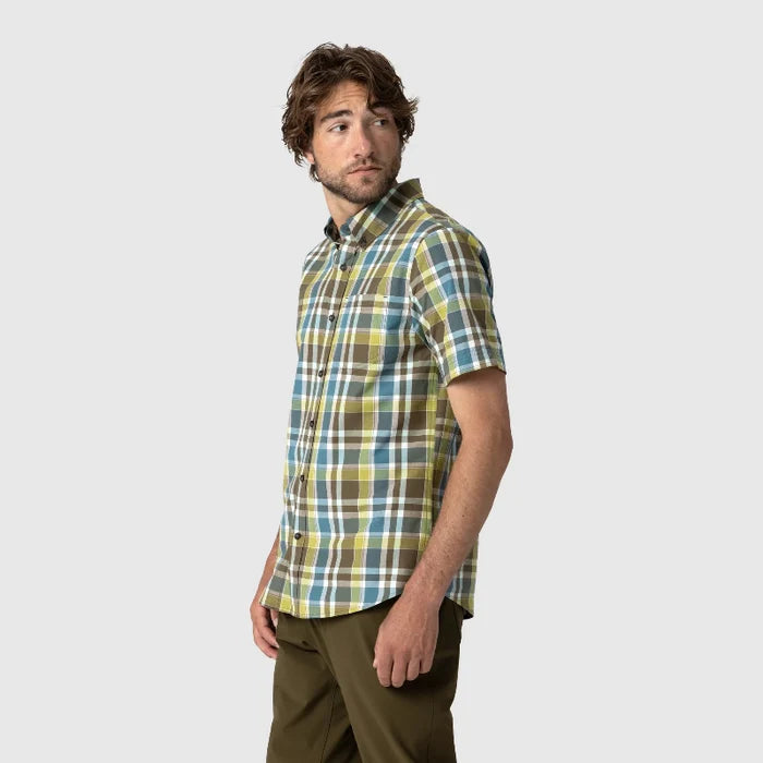 Outdoor Research Men's Rooftop Short Sleeve Shirt - Dark Olive Plaid Side 2