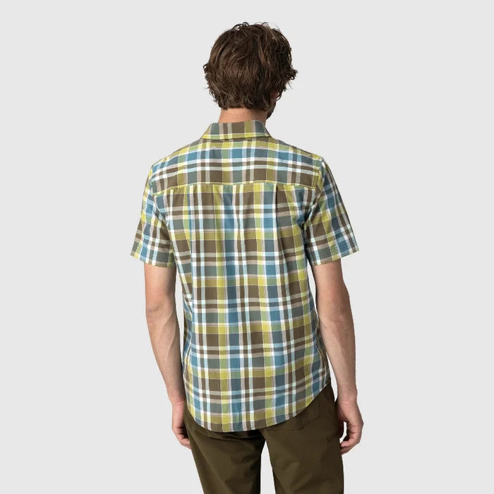 Outdoor Research Men's Rooftop Short Sleeve Shirt - Dark Olive Plaid Back 3