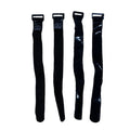 Four black straps with buckles on a white background