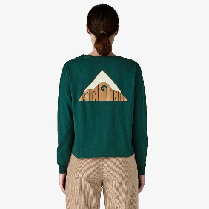 Patagonia Women's Long Sleeved Driftways  Long Sleeved Organic Cotton Shirt back with large Patagonia logo
