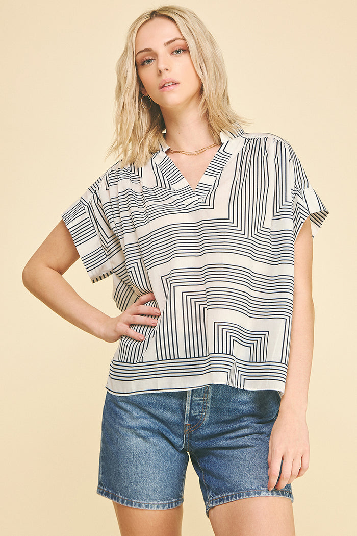 PINCH Norah Geometric V-Neck Blouse Top