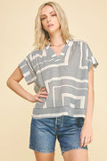 PINCH Norah Geometric V-Neck Blouse Top