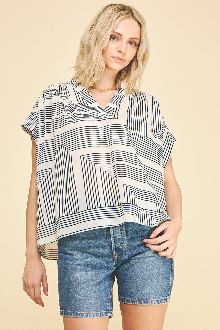PINCH Norah Geometric V-Neck Blouse Top