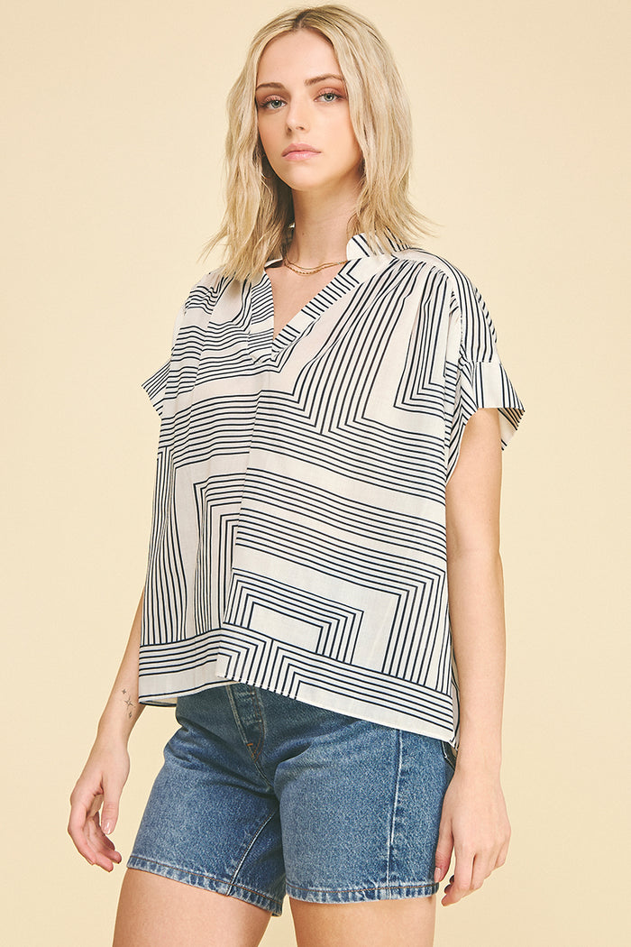 PINCH Norah Geometric V-Neck Blouse Top