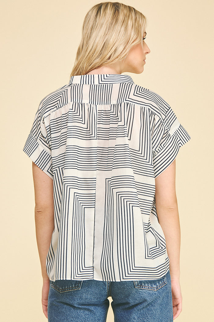 PINCH Norah Geometric V-Neck Blouse Top