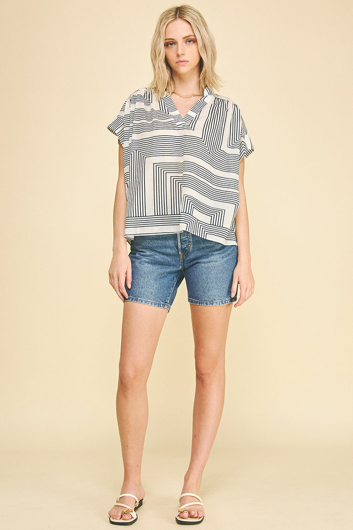 PINCH Norah Geometric V-Neck Blouse Top