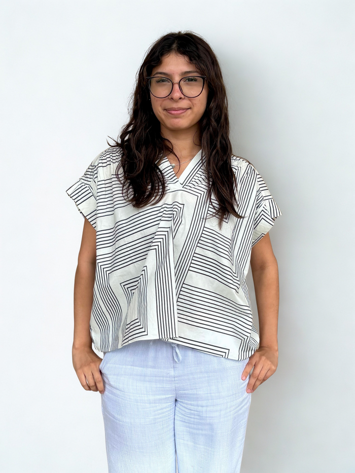 PINCH Norah Geometric V-Neck Blouse Top