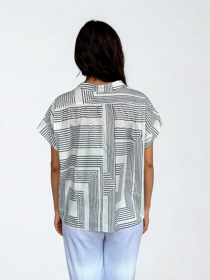 PINCH Norah Geometric V-Neck Blouse Top