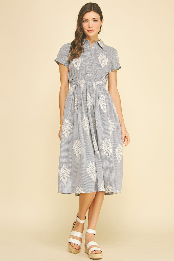 PINCH Trudy Striped Leaf Embroidered Midi Dress
