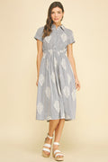 PINCH Trudy Striped Leaf Embroidered Midi Dress