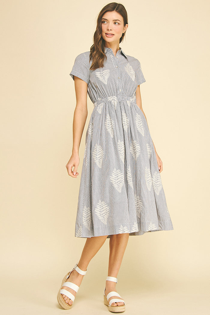 PINCH Trudy Striped Leaf Embroidered Midi Dress