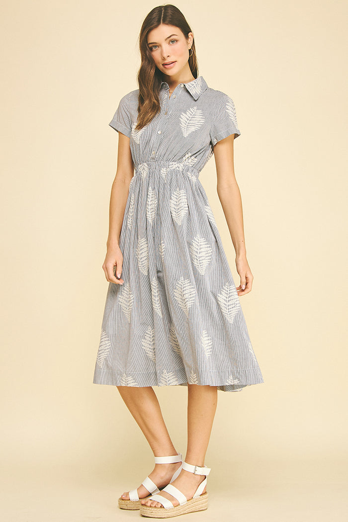 PINCH Trudy Striped Leaf Embroidered Midi Dress