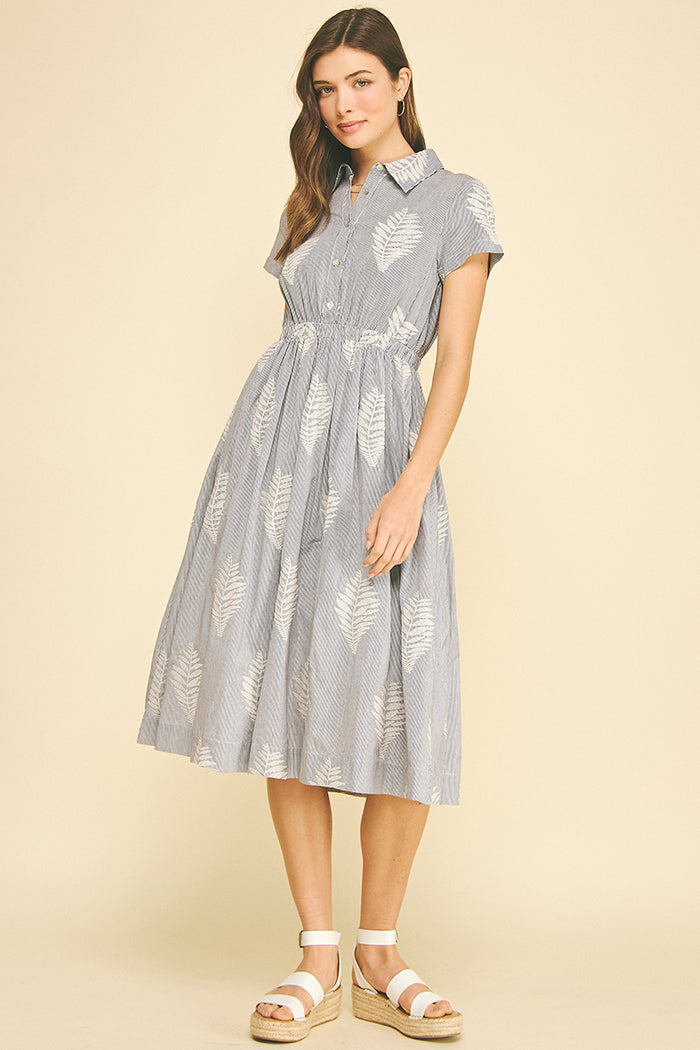 PINCH Trudy Striped Leaf Embroidered Midi Dress