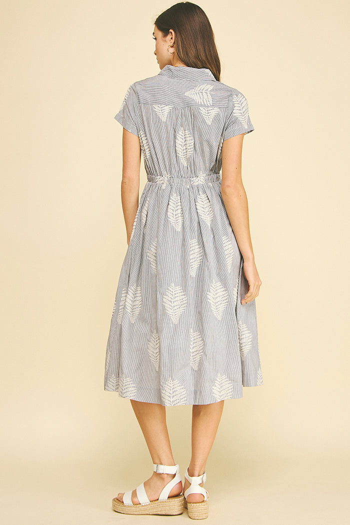 PINCH Trudy Striped Leaf Embroidered Midi Dress