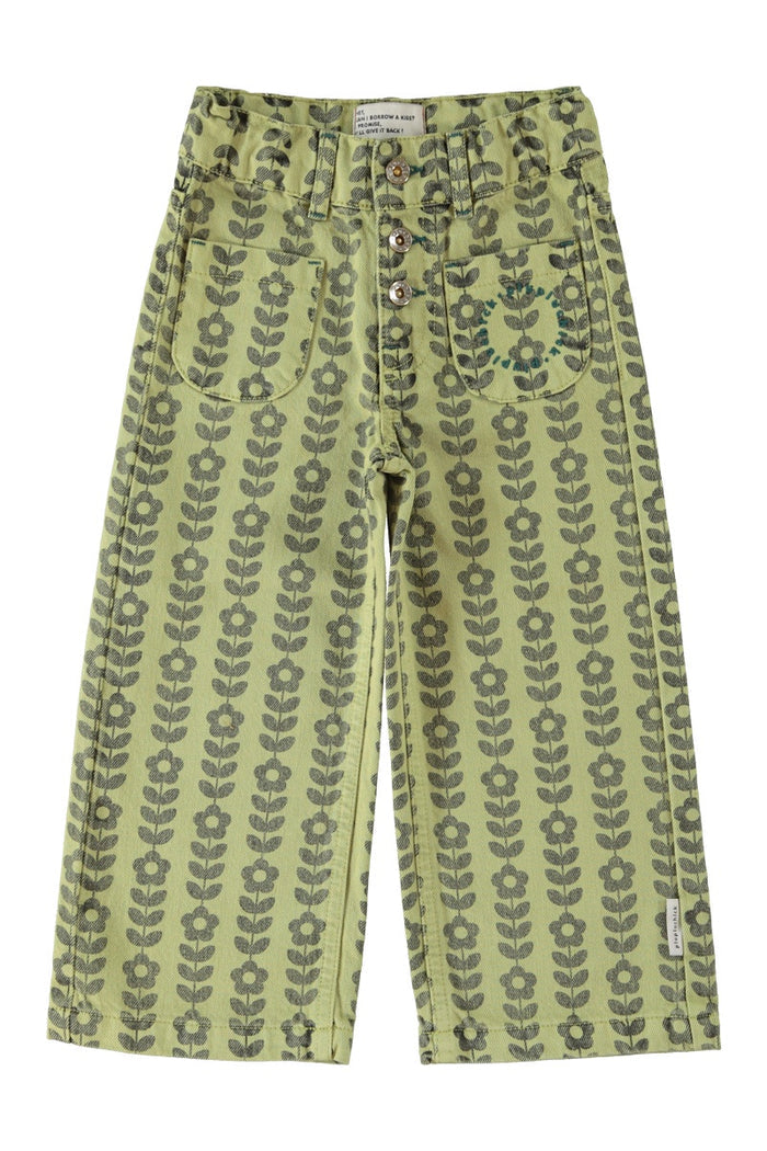 Piupiuchick | Flare trousers green w/ black flowers