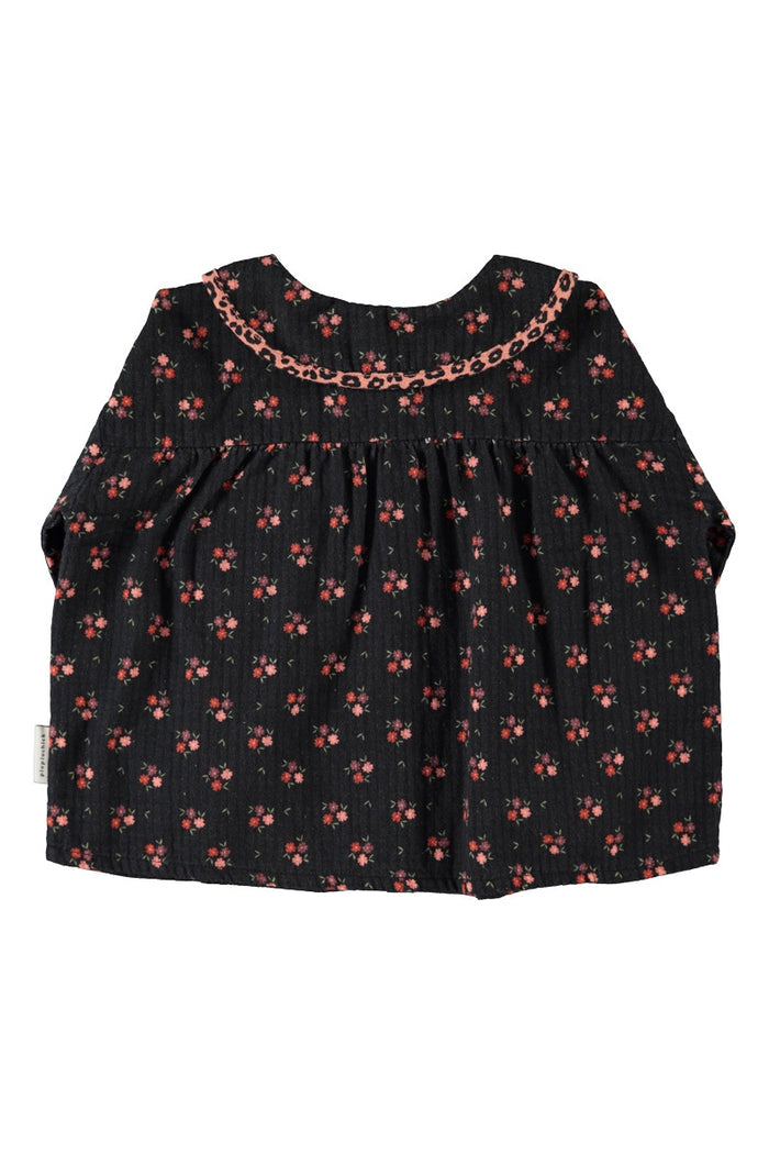 Piupiuchick | Peter pan collar blouse black w/ flowers