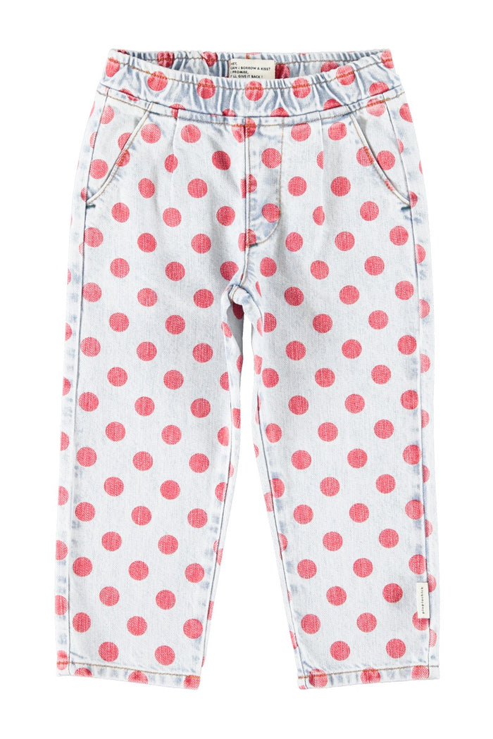 Piupiuchick | Trousers light blue denim w/ red dots