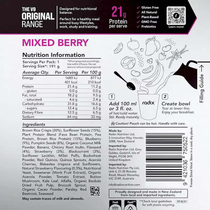 Radix Nutrition Original Breakfast v9 400 Kcal - Mixed Berry Nutrition Panel 7