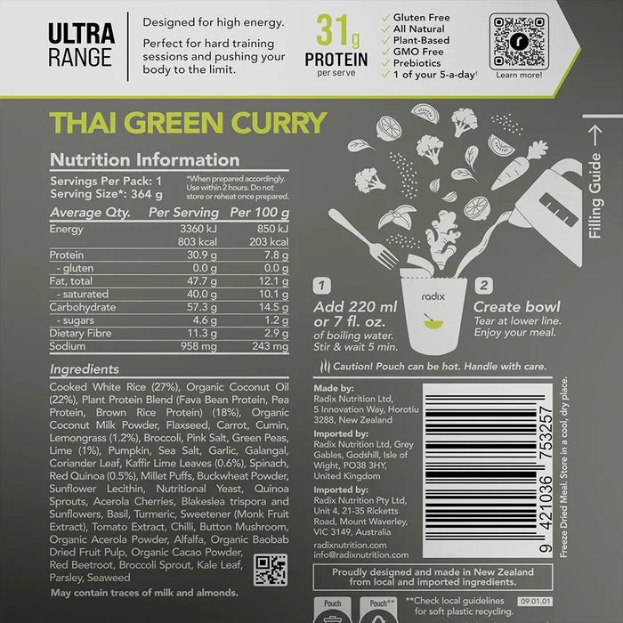 Radix Nutrition Ultra V9 Meals 800 Kcal - Thai Green Curry 3