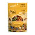 Packaged freeze-dried meal from Real Meals with a yellow background and food illustration.