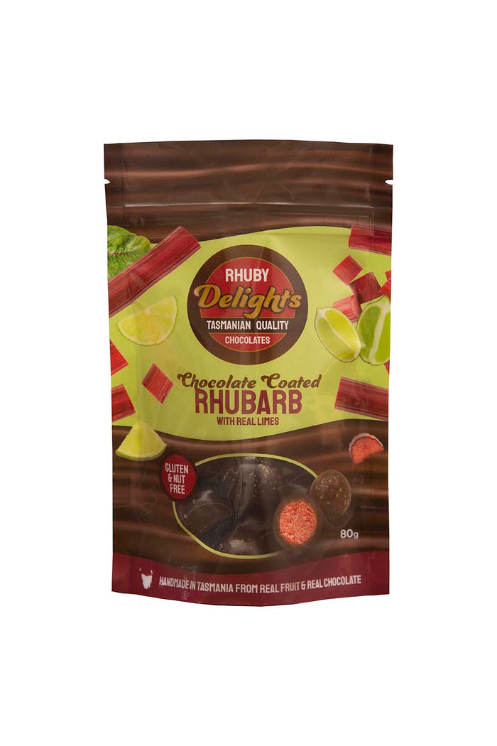 Rhuby Delights Chocolate Coated Rhubarb - hint of lime