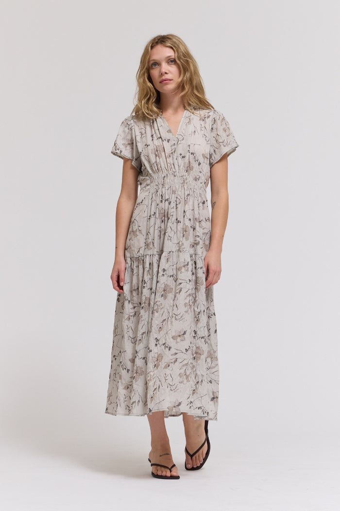 Rivi Grade and Gather Ruffle Satin Midi Dress