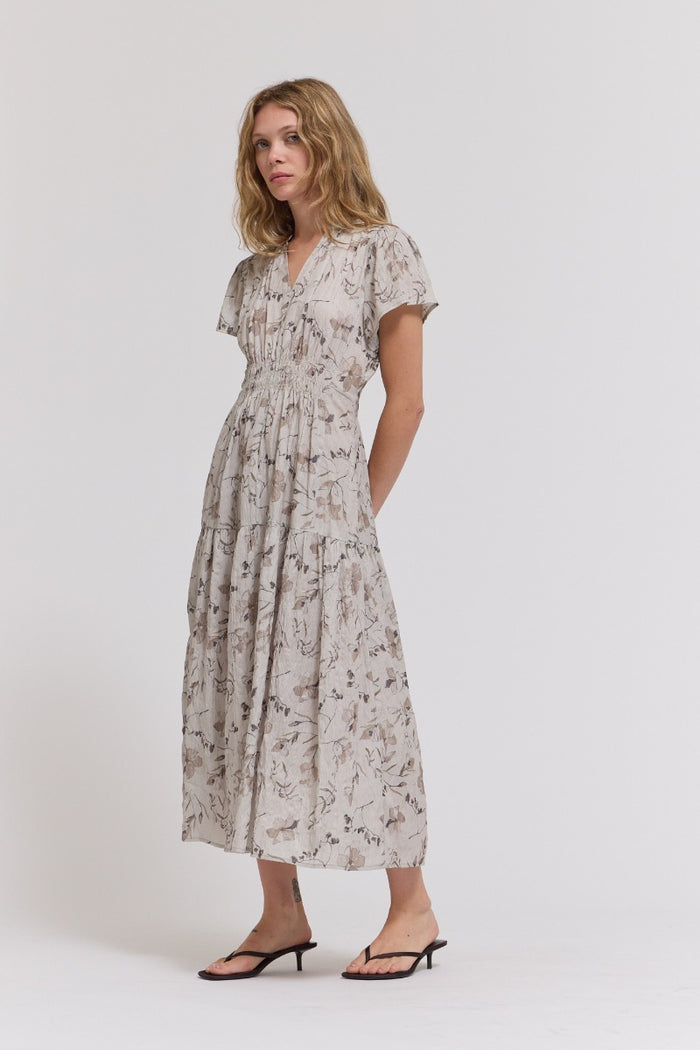 Rivi Grade and Gather Ruffle Satin Midi Dress