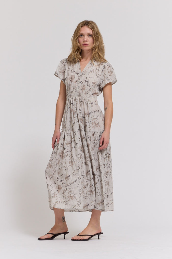 Rivi Grade and Gather Ruffle Satin Midi Dress