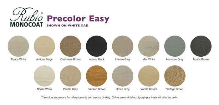 Rubio Monocoat Precolor Easy Colors Shown on White Oak