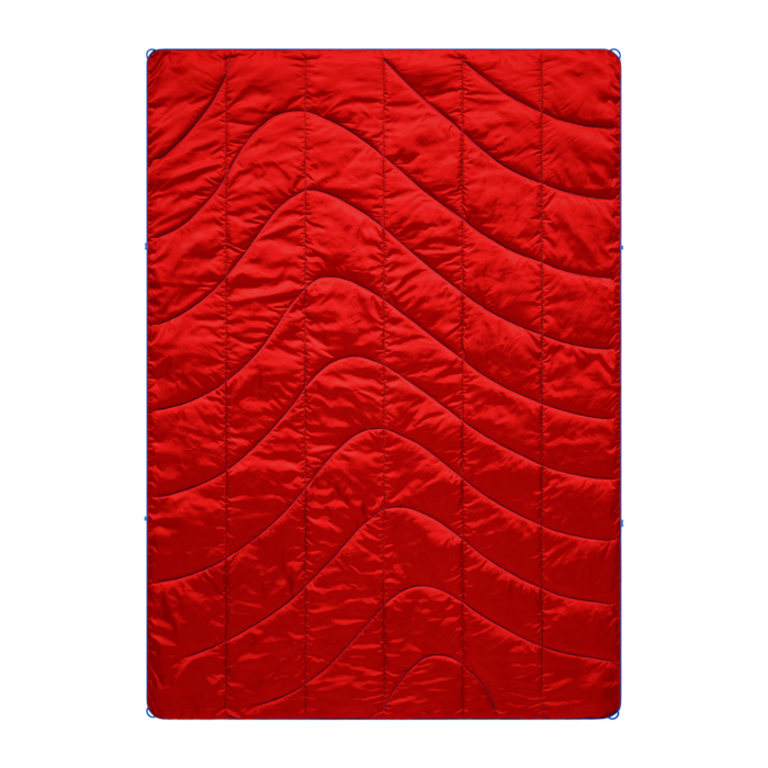 A bright red quilted mattress topper or comforter with a wavy, undulating stitched pattern, shown flat against a solid white background.