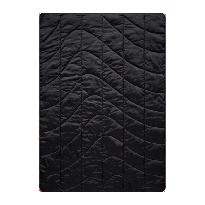 A black quilted sleeping pad with a wavy, contour-like stitched pattern, shown flat against a solid white background.